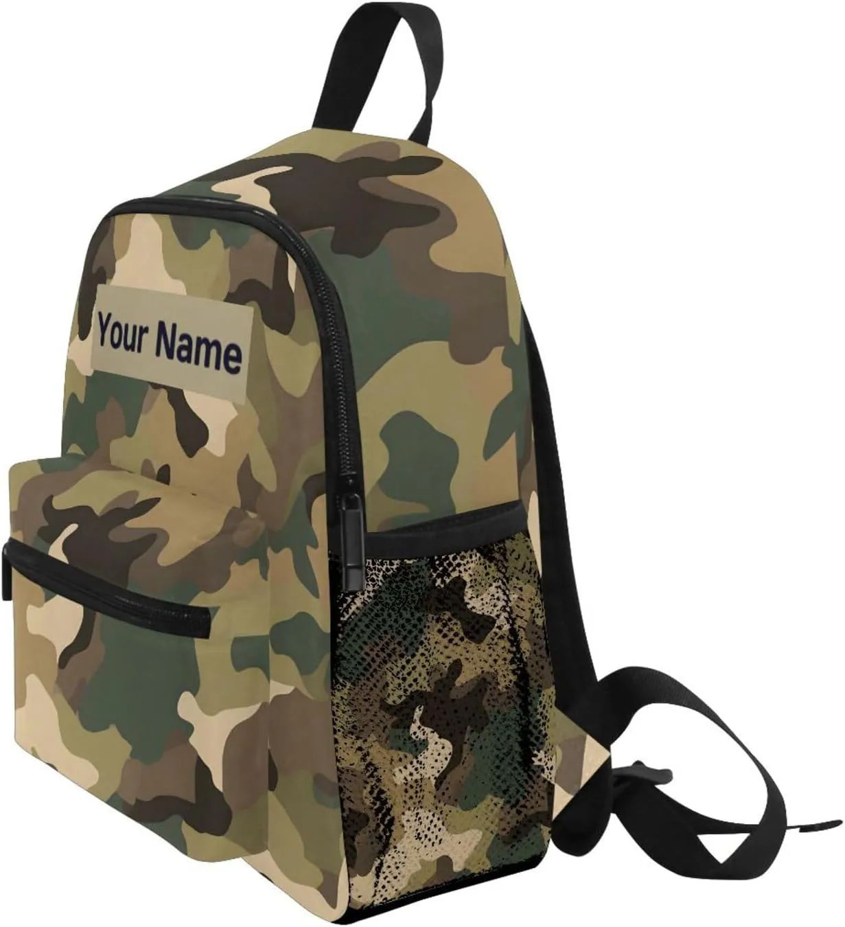 Custom Classic Camo Print Kids Backpack for Girls Boys, Caouflage Pattern Toddler Casual Daypack Backpacks, Personalized with Kid's Name Preschool School Bag, Children Travel Bookbag with Chest Strap