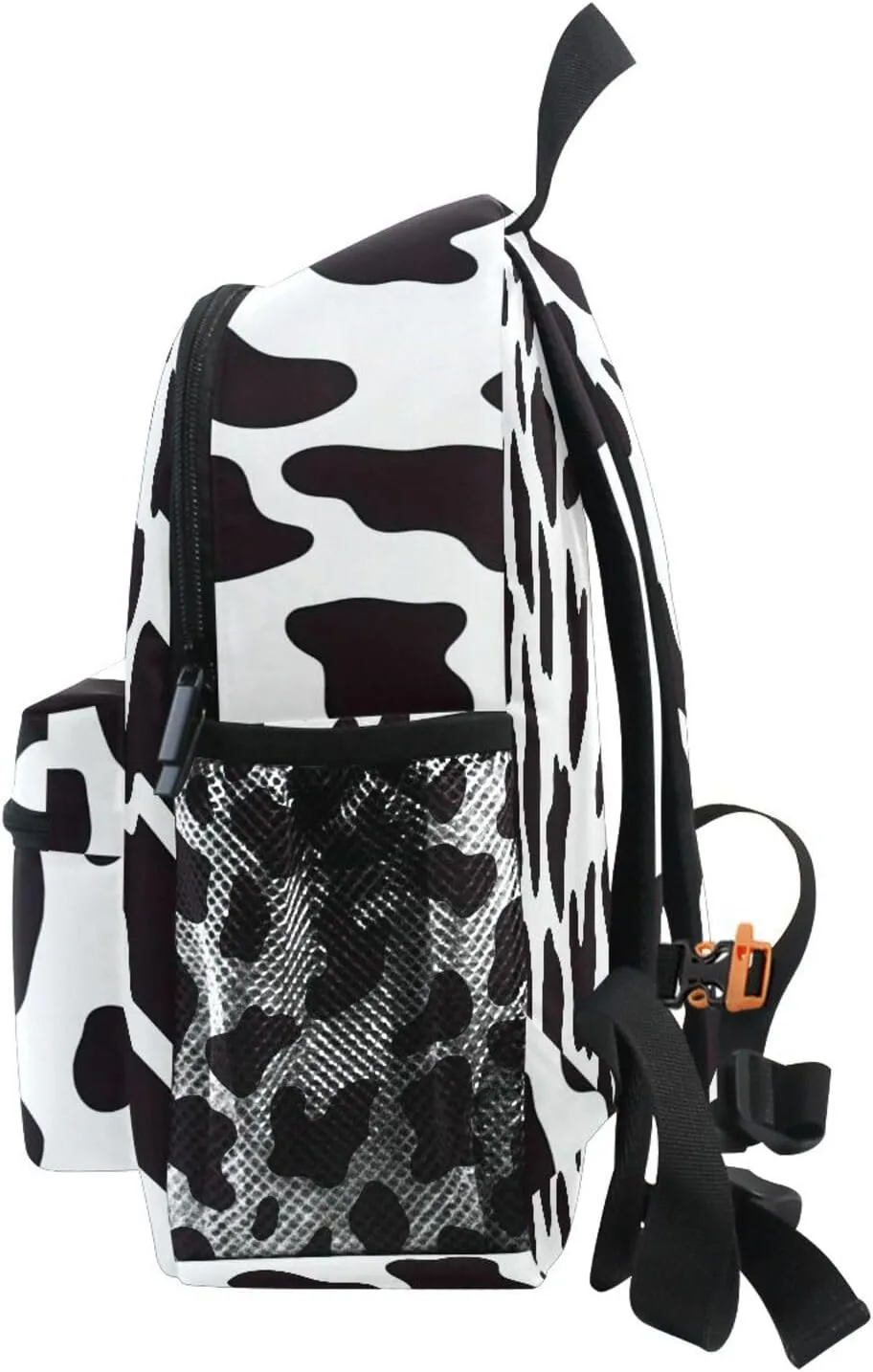 Custom Cow Print Kids Backpack for Girls Boys, White Black Cow Pattern Toddler Casual Daypack Backpacks, Personalized with Kid's Name Preschool School Bag, Children Travel Bookbag with Chest Strap