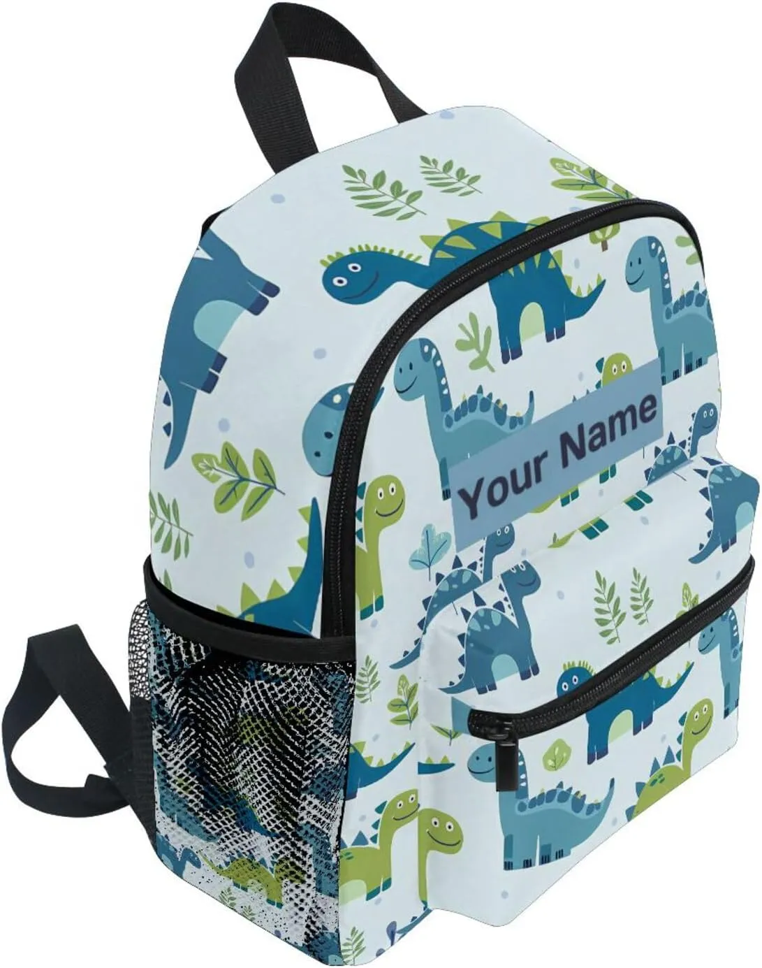 Custom Dino Palm Tree Kids Backpack for Girls Boys, Tropical Dinosaurs Toddler Casual Daypack Backpacks, Personalized with Kid's Name Preschool School Bag, Children Travel Bookbag with Chest Strap