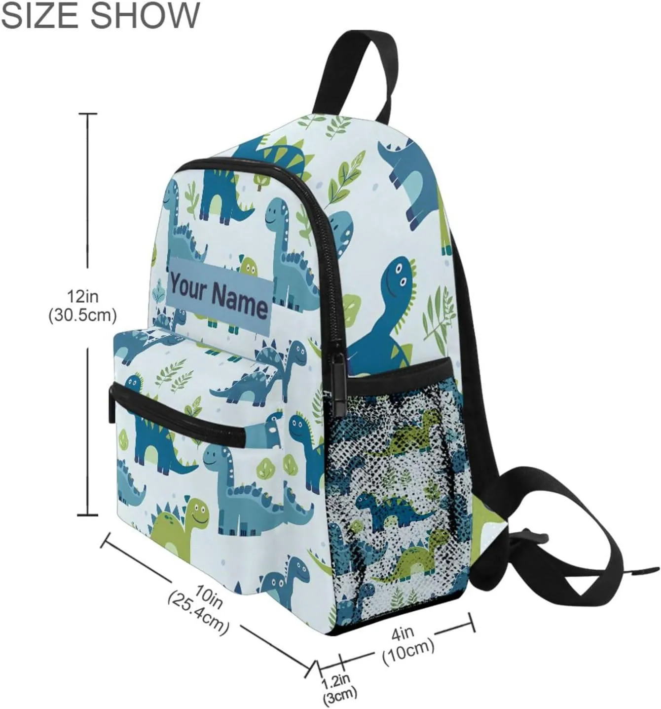 Custom Dino Palm Tree Kids Backpack for Girls Boys, Tropical Dinosaurs Toddler Casual Daypack Backpacks, Personalized with Kid's Name Preschool School Bag, Children Travel Bookbag with Chest Strap
