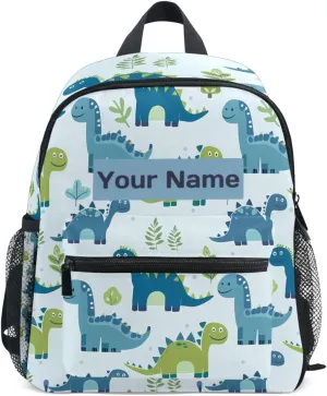 Custom Dino Palm Tree Kids Backpack for Girls Boys, Tropical Dinosaurs Toddler Casual Daypack Backpacks, Personalized with Kid's Name Preschool School Bag, Children Travel Bookbag with Chest Strap