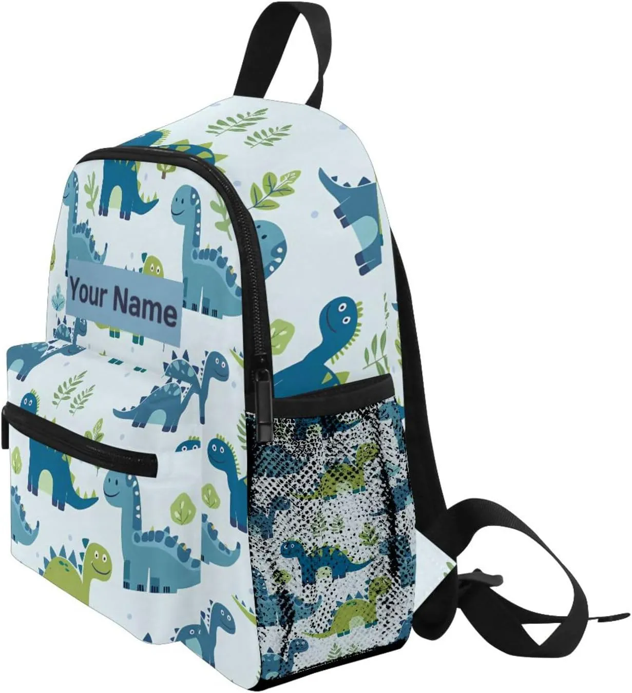 Custom Dino Palm Tree Kids Backpack for Girls Boys, Tropical Dinosaurs Toddler Casual Daypack Backpacks, Personalized with Kid's Name Preschool School Bag, Children Travel Bookbag with Chest Strap