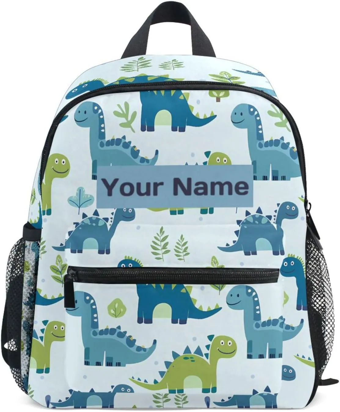 Custom Dino Palm Tree Kids Backpack for Girls Boys, Tropical Dinosaurs Toddler Casual Daypack Backpacks, Personalized with Kid's Name Preschool School Bag, Children Travel Bookbag with Chest Strap