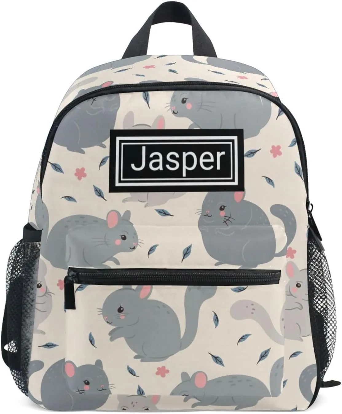 Custom Kid's Name Toddler Backpack for Boys Girls Cute Chinchillas Flowers Personalized Daycare Preschool Kindergarten Bookbag S