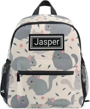 Custom Kid's Name Toddler Backpack for Boys Girls Cute Chinchillas Flowers Personalized Daycare Preschool Kindergarten Bookbag S