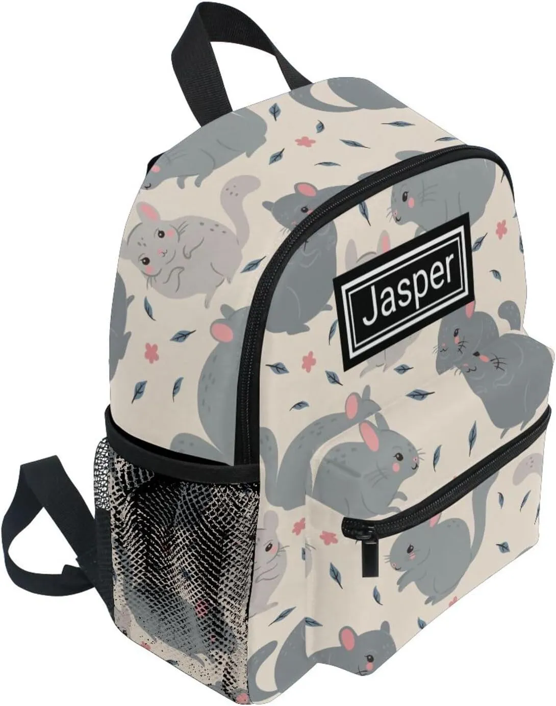 Custom Kid's Name Toddler Backpack for Boys Girls Cute Chinchillas Flowers Personalized Daycare Preschool Kindergarten Bookbag S