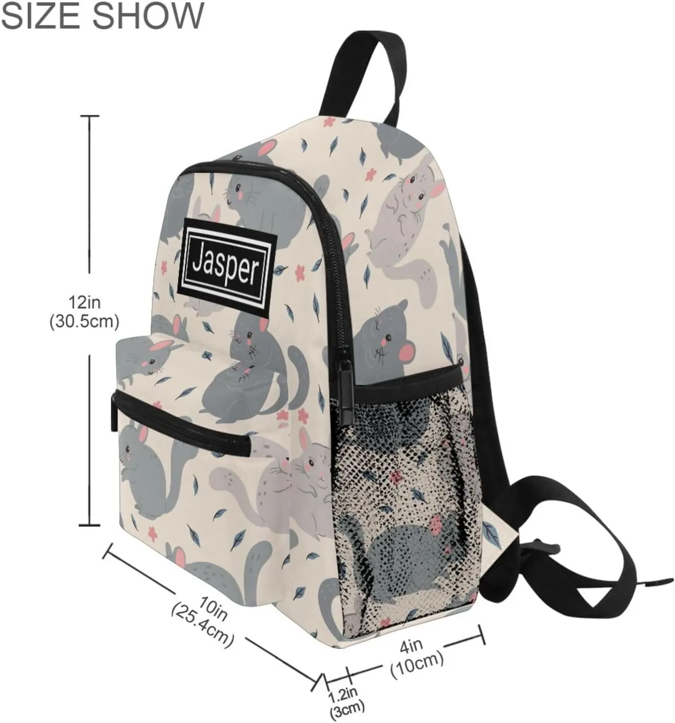 Custom Kid's Name Toddler Backpack for Boys Girls Cute Chinchillas Flowers Personalized Daycare Preschool Kindergarten Bookbag S