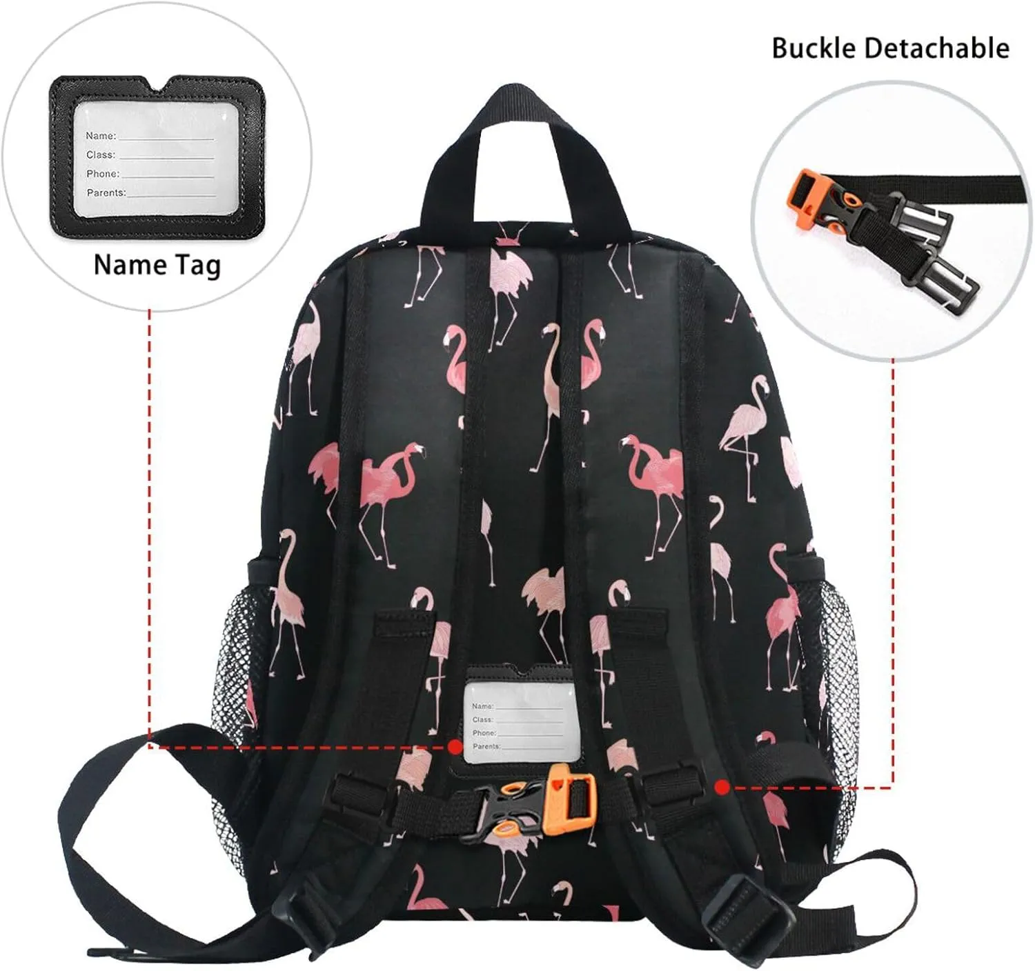 Custom Kid's Name Toddler Backpack for Boys Girls Flamingo Pattern Personalized Daycare Preschool Kindergarten Bookbag S