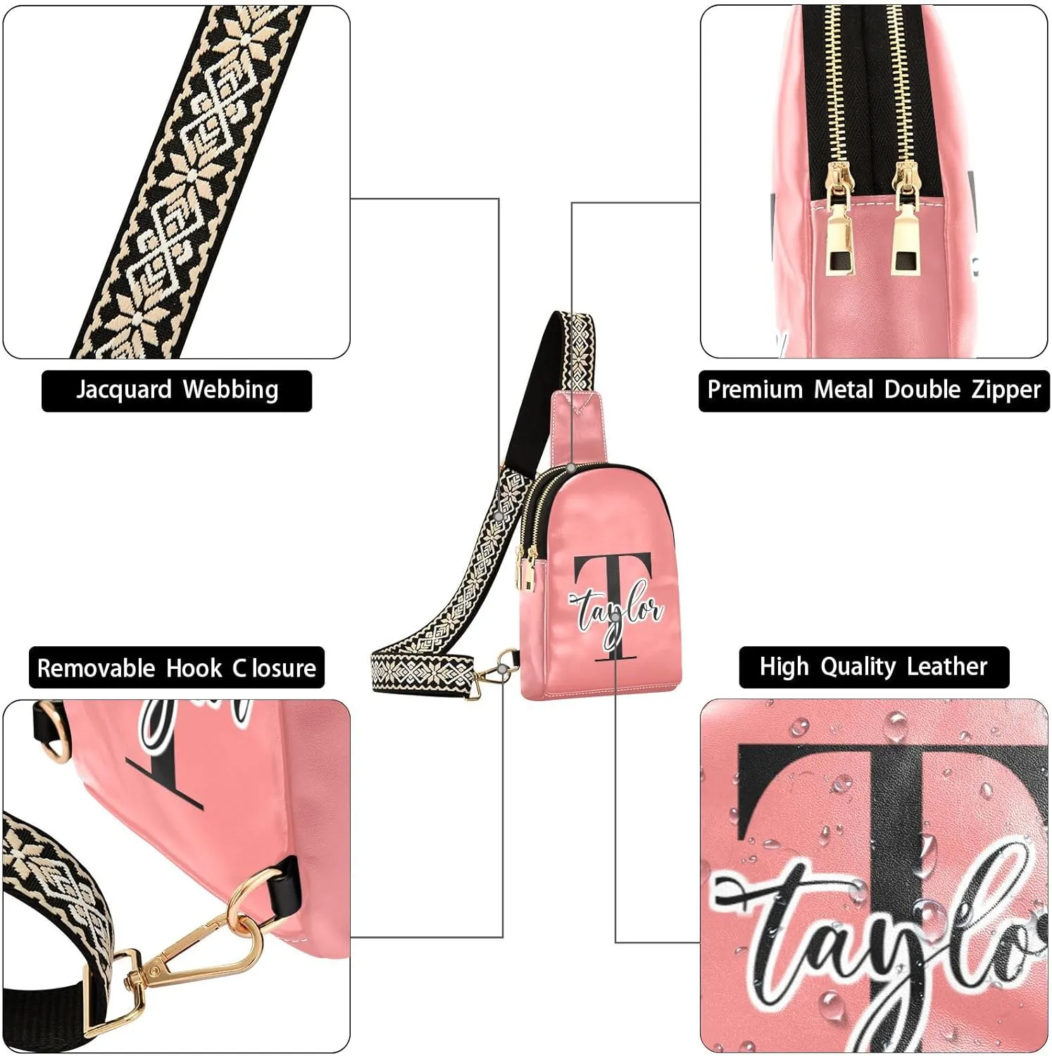 Custom Light Coral Sling Bag for Women Personalized Leather Crossbody Bags Fanny Pack Crossbody Side Bag with Adjustable Strap for Women Anti Theft