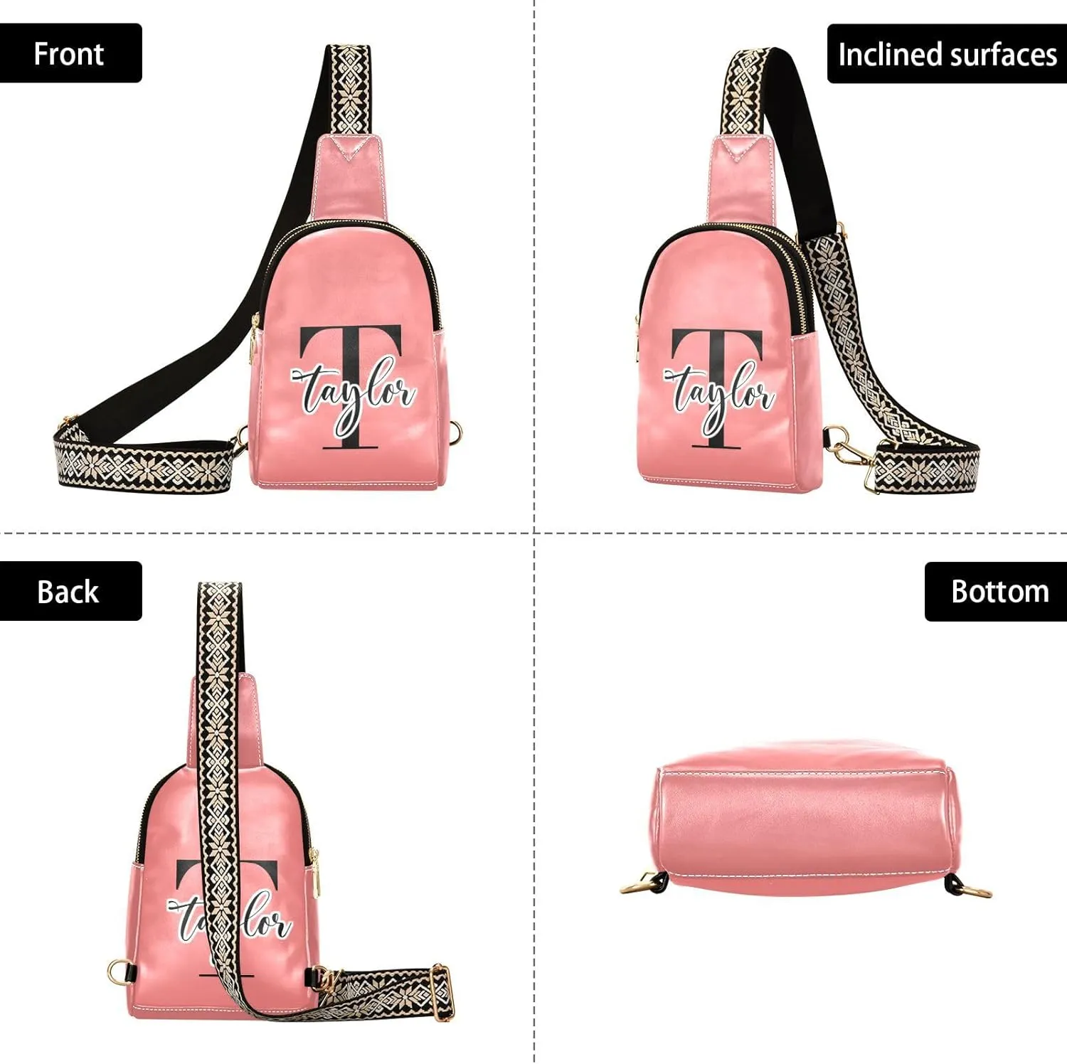 Custom Light Coral Sling Bag for Women Personalized Leather Crossbody Bags Fanny Pack Crossbody Side Bag with Adjustable Strap for Women Anti Theft