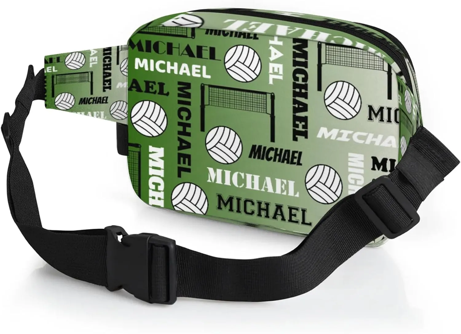 Custom Name Volleyball Waist Packs for Women Men, Personalized Belt Bag Crossbody Fanny Pack with Adjustable Strap for Sports Workout Running, Misty Green