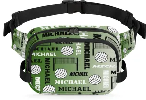 Custom Name Volleyball Waist Packs for Women Men, Personalized Belt Bag Crossbody Fanny Pack with Adjustable Strap for Sports Workout Running, Misty Green