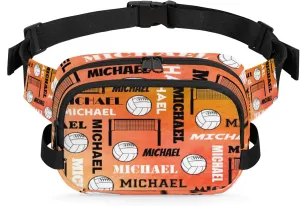 Custom Name Volleyball Waist Packs for Women Men, Personalized Fanny Pack Crossbody Belt Bag with Adjustable Strap for Sports Workout Traveling, Dark Orange