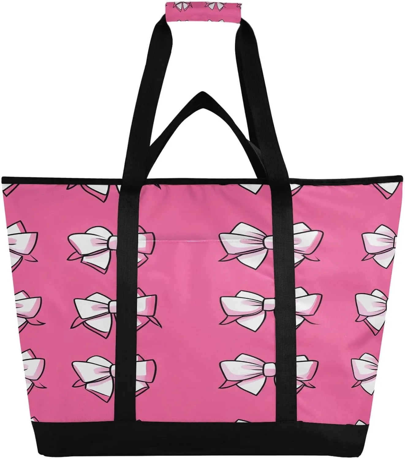 Cute Bow Tie Reusable Insulated Lunchbox Cooler Bag, Leakproof Kitchen Grocery Bag Collapsible Portable Cooler Tote Bag for Picnic, Camping, Office, Travel
