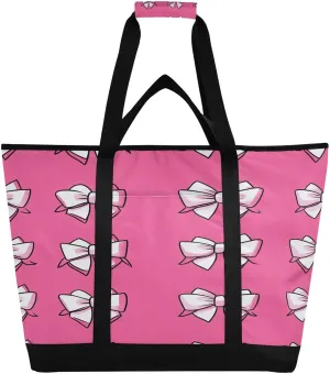 Cute Bow Tie Reusable Insulated Lunchbox Cooler Bag, Leakproof Kitchen Grocery Bag Collapsible Portable Cooler Tote Bag for Picnic, Camping, Office, Travel