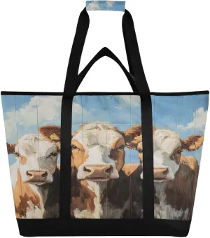 Cute Cows Reusable Insulated Lunchbox Cooler Bag, Leakproof Kitchen Grocery Bag Collapsible Portable Cooler Tote Bag for Picnic, Camping, Office, Travel