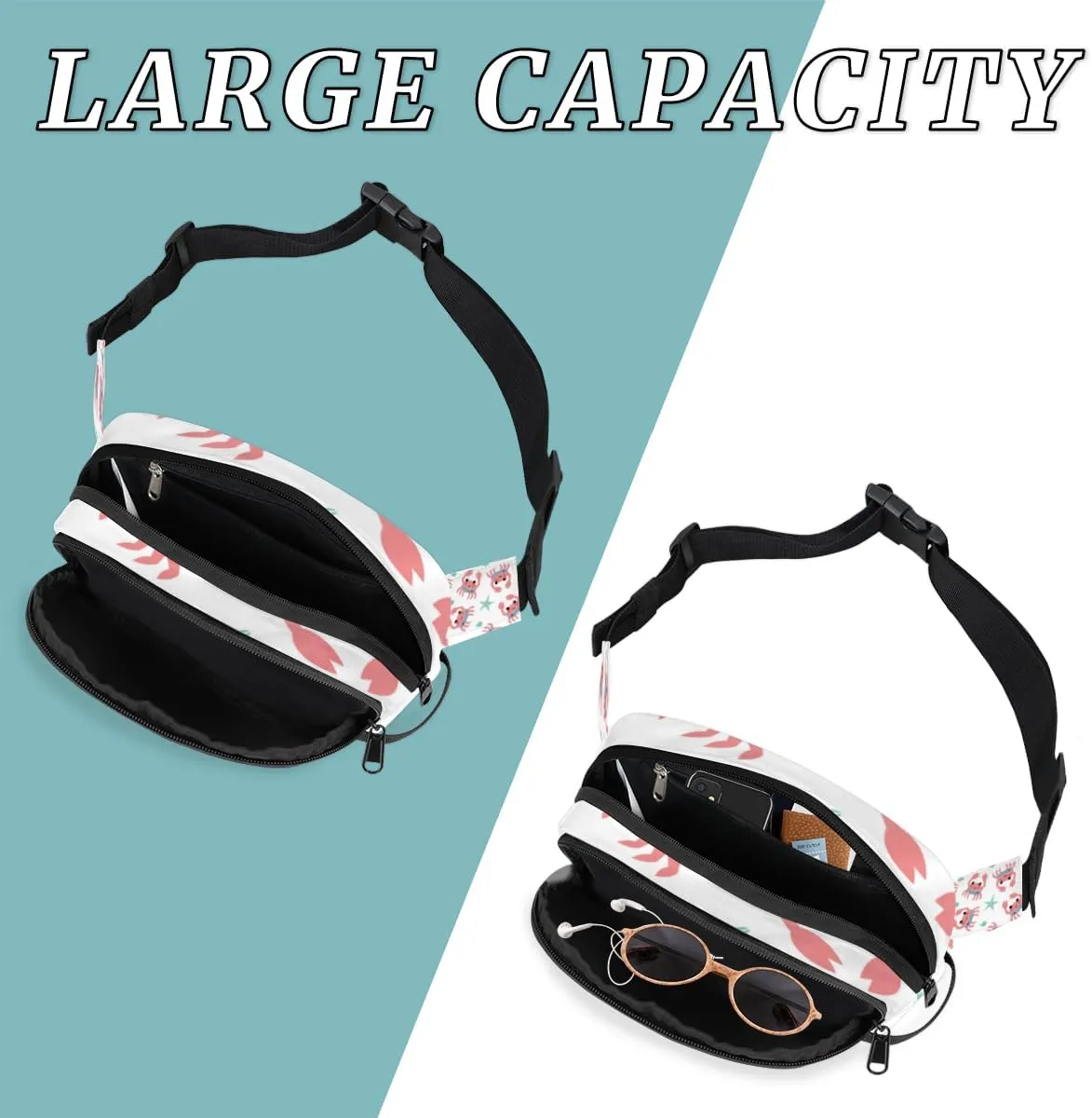 Cute Crabs Durable Waterproof Fanny Pack with Double Zipper Closure - Organize Your Essentials with Ease - Lightweight and Comfortable for Men and Women