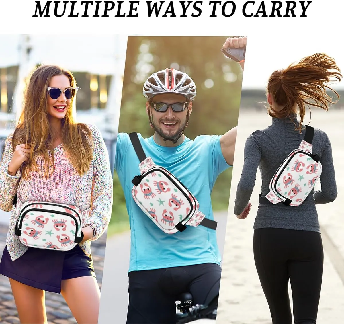 Cute Crabs Durable Waterproof Fanny Pack with Double Zipper Closure - Organize Your Essentials with Ease - Lightweight and Comfortable for Men and Women