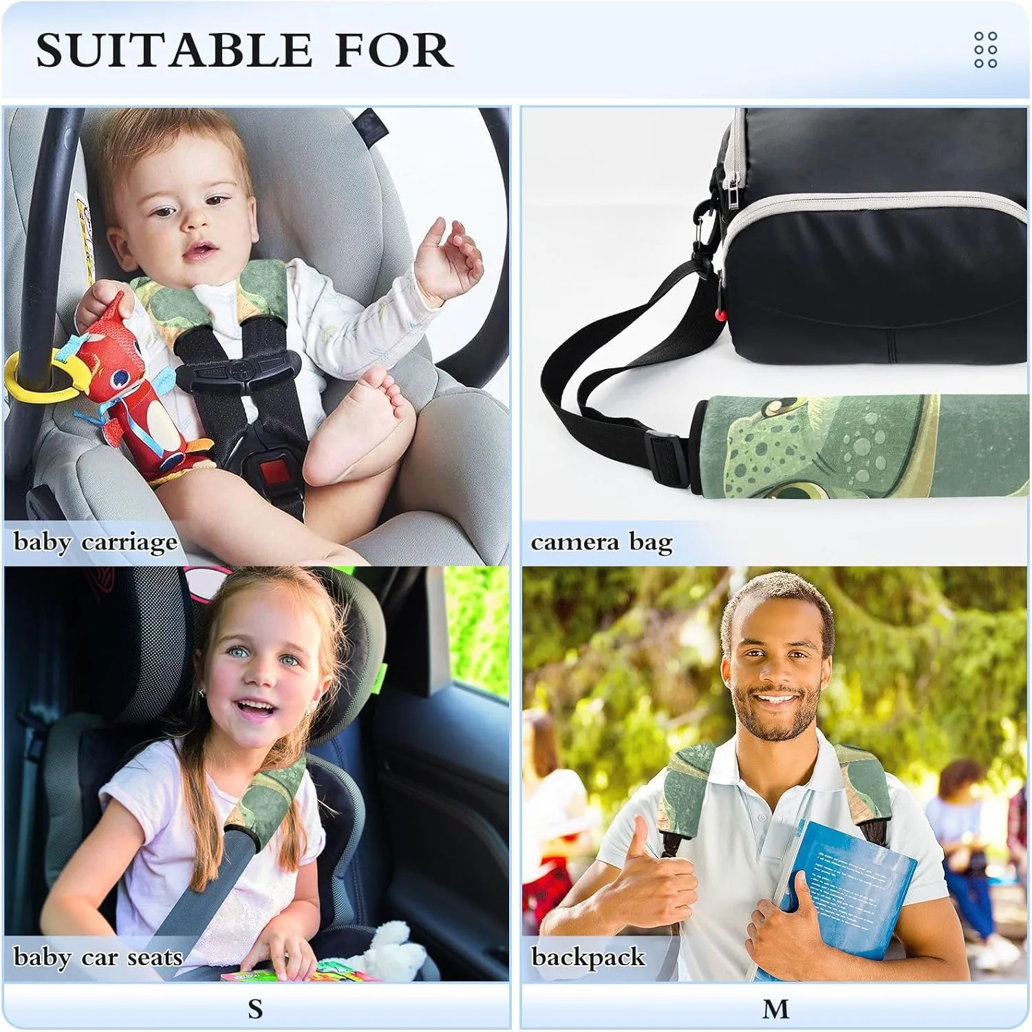 Cute Dinosaur Green Seat Belt Covers Strap Pad Shoulder Bag Padded Seatbelt Covers Women