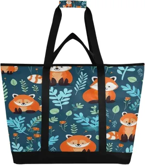 Cute Panda Reusable Insulated Lunchbox Cooler Bag, Leakproof Kitchen Grocery Bag Collapsible Portable Cooler Tote Bag for Picnic, Camping, Office, Travel