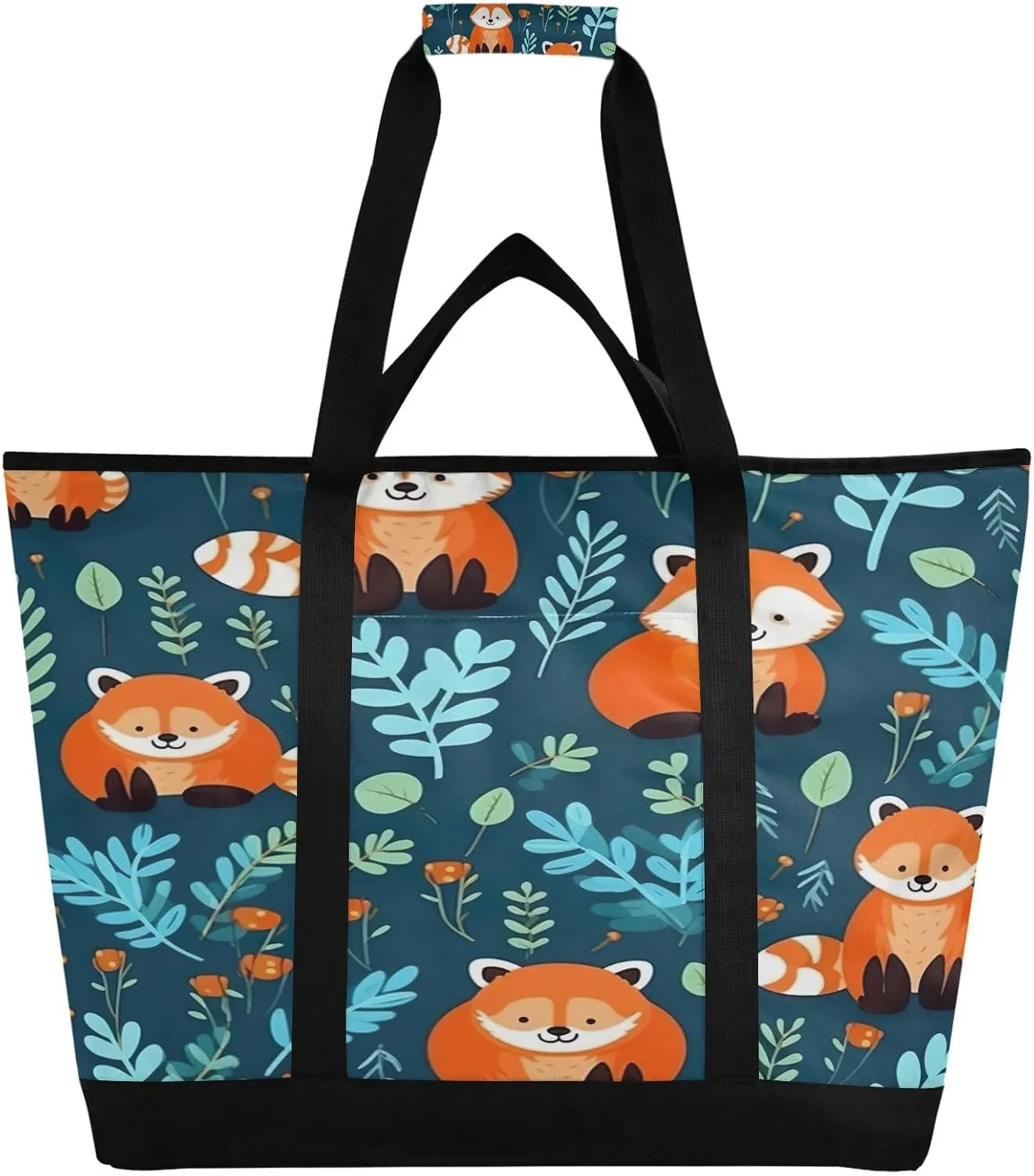 Cute Panda Reusable Insulated Lunchbox Cooler Bag, Leakproof Kitchen Grocery Bag Collapsible Portable Cooler Tote Bag for Picnic, Camping, Office, Travel