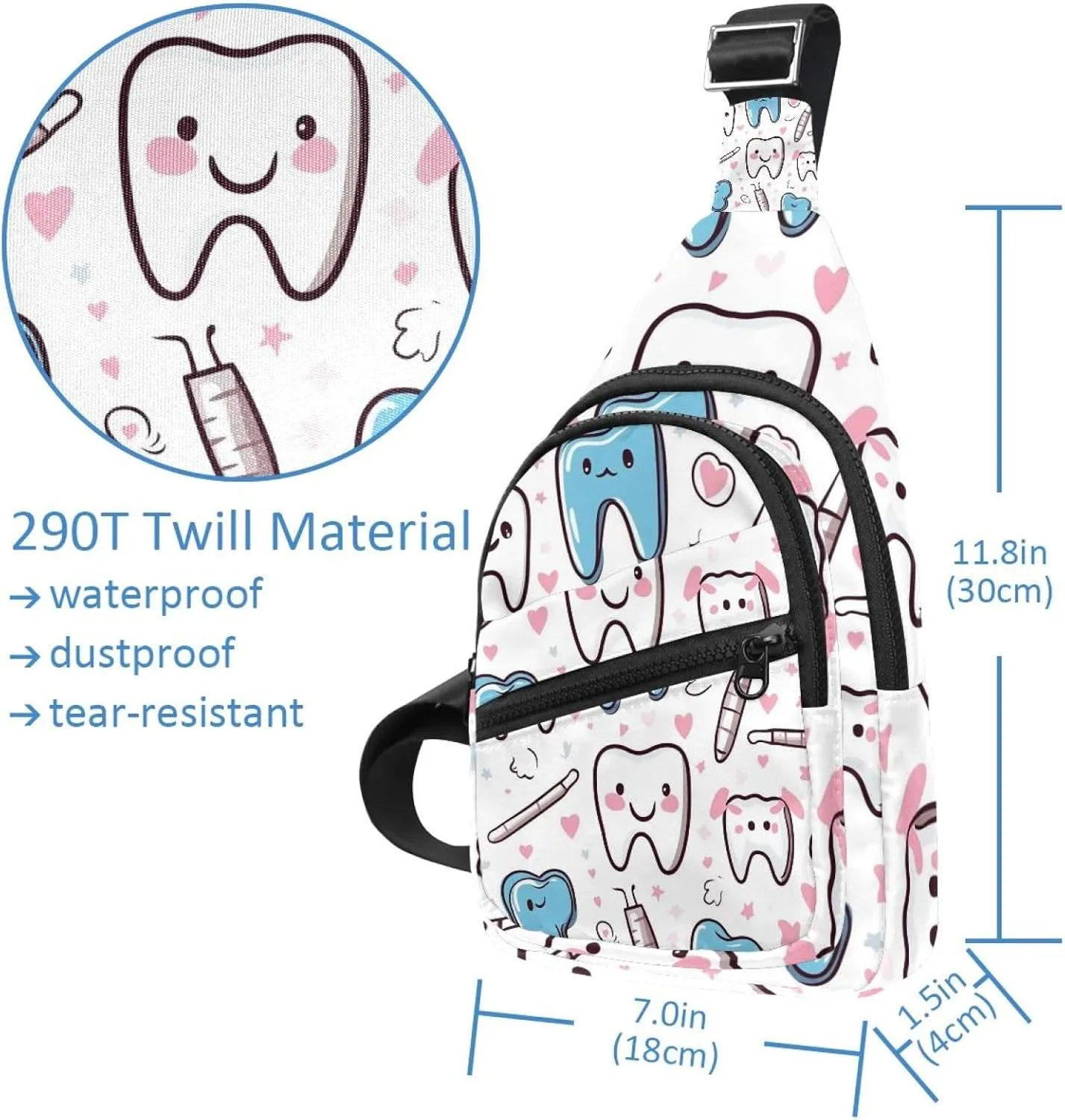 Cute Teeth Sling Bag for Women Men Backpack Fanny Pack Crossbody Chest Travel Shoulder Belt Bags Purse Handbag