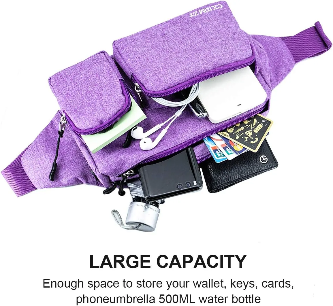 CXWMZY Fanny Packs For Women & Men, Waist Bag Hip Bum Bag Strap Extension Large Capacity Easy Carry Any Phone Passport Wallet for Outdoors Workout Traveling Casual Running Hiking Cycling Dog Walking