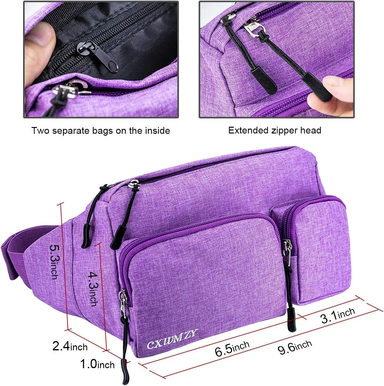 CXWMZY Fanny Packs For Women & Men, Waist Bag Hip Bum Bag Strap Extension Large Capacity Easy Carry Any Phone Passport Wallet for Outdoors Workout Traveling Casual Running Hiking Cycling Dog Walking