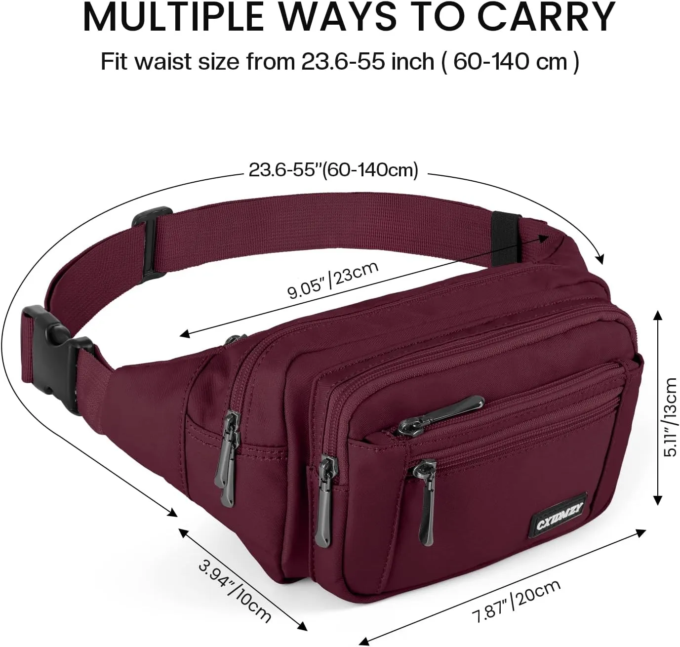 CXWMZY Fanny Packs For Women & Men Waist Pack Hip Bum Bag with Multi-Pockets Large Capacity Waterproof Casual Bum Bag for Disney Traveling Casual Cycling Running Hiking (Wine Red)