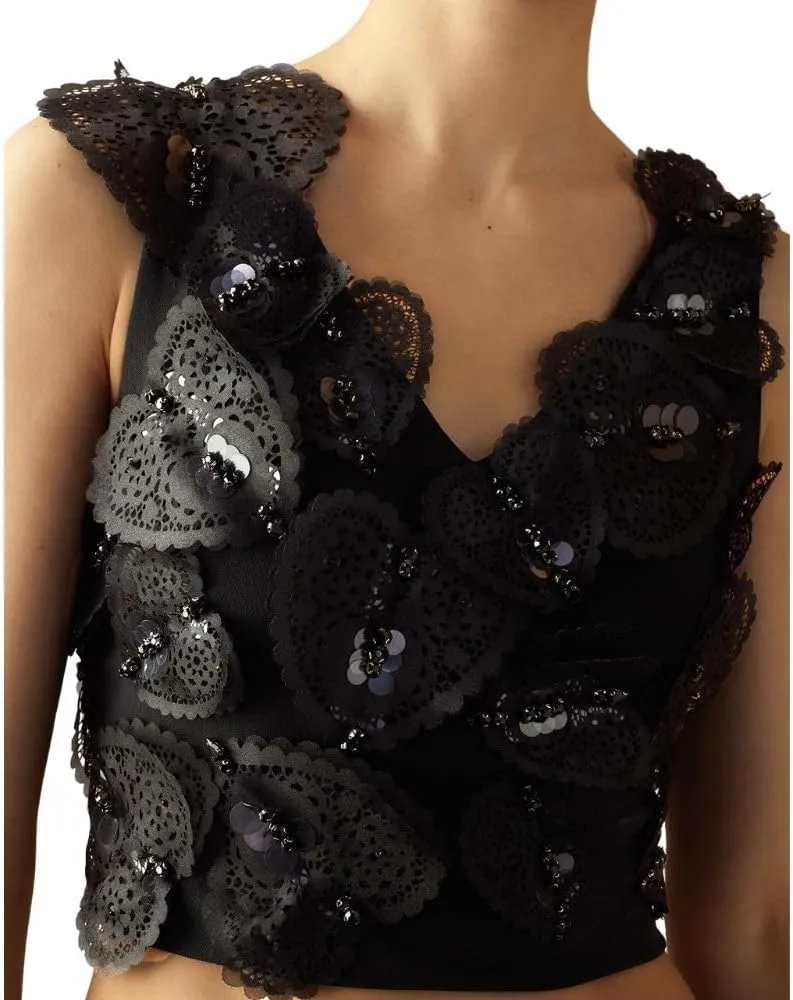 Cynthia Rowley Elle Embellished Heart Top (US, Alpha, Small, Regular, Regular, Black)