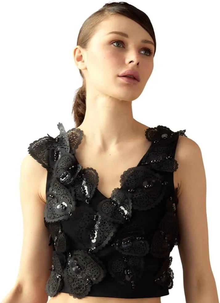 Cynthia Rowley Elle Embellished Heart Top (US, Alpha, Small, Regular, Regular, Black)