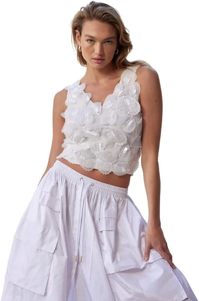 Cynthia Rowley Elle Embellished Heart Top (US, Alpha, Small, Regular, Regular, White)