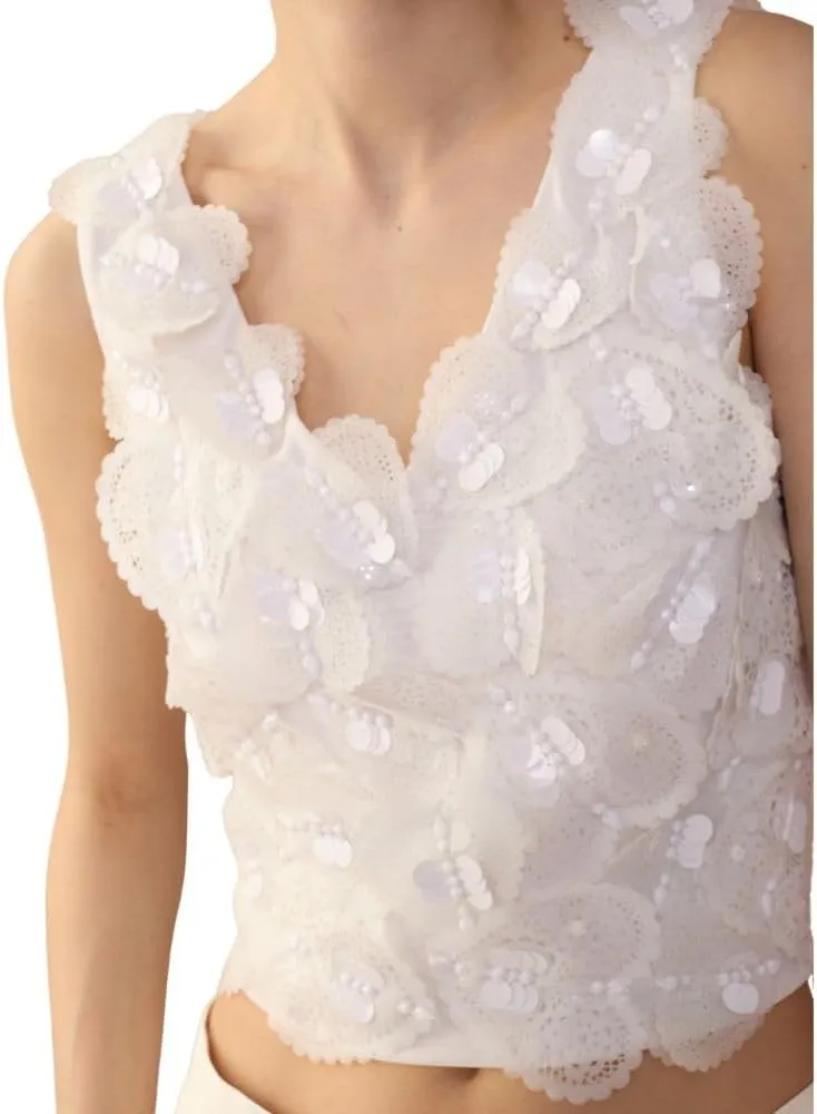 Cynthia Rowley Elle Embellished Heart Top (US, Alpha, Small, Regular, Regular, White)