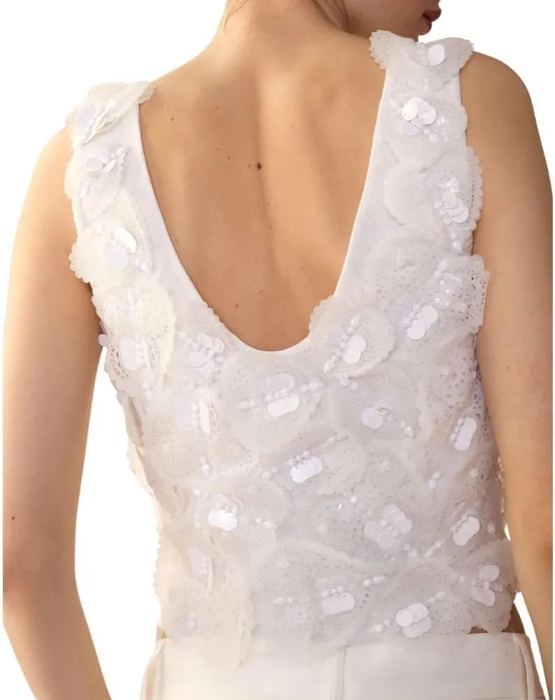 Cynthia Rowley Elle Embellished Heart Top (US, Alpha, Small, Regular, Regular, White)