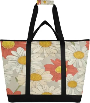 Daisy Reusable Insulated Lunchbox Cooler Bag, Leakproof Kitchen Grocery Bag Collapsible Portable Cooler Tote Bag for Picnic, Camping, Office, Travel