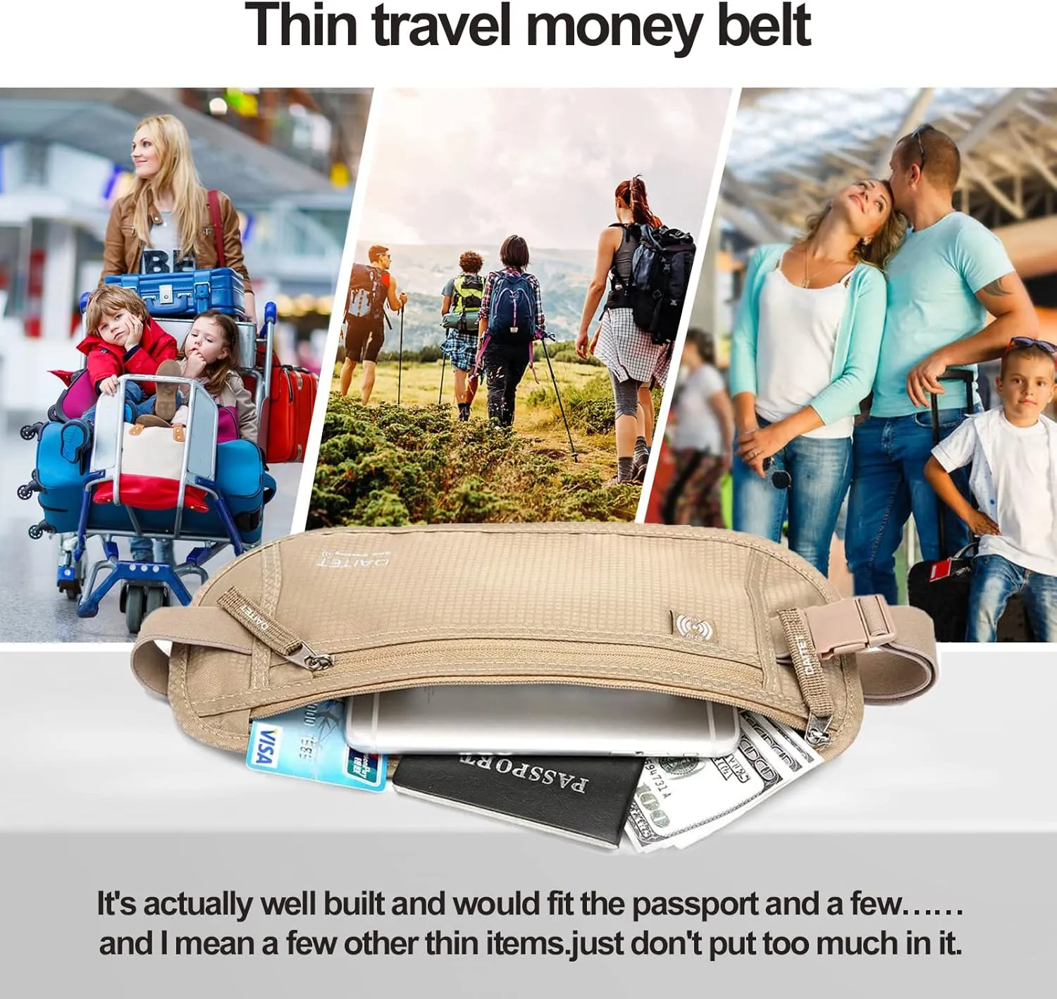 DAITET Money Belt - Passport Holder Secure Hidden Travel Wallet with RFID Blocking, Undercover Fanny Pack (Beige)