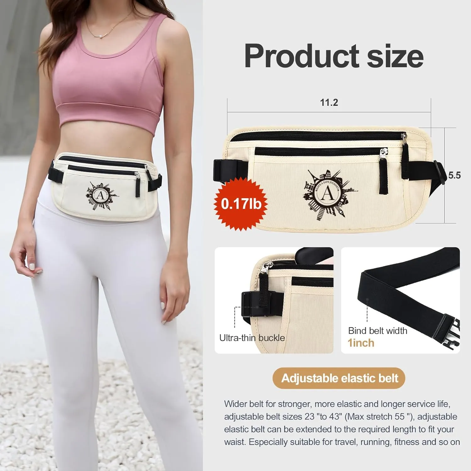 DAITET Personalized Initial Money Belt,RFID Blocking Travel Secure Bag,Monogrammed Gift for Women, Mom and Travel enthusiasts(A)