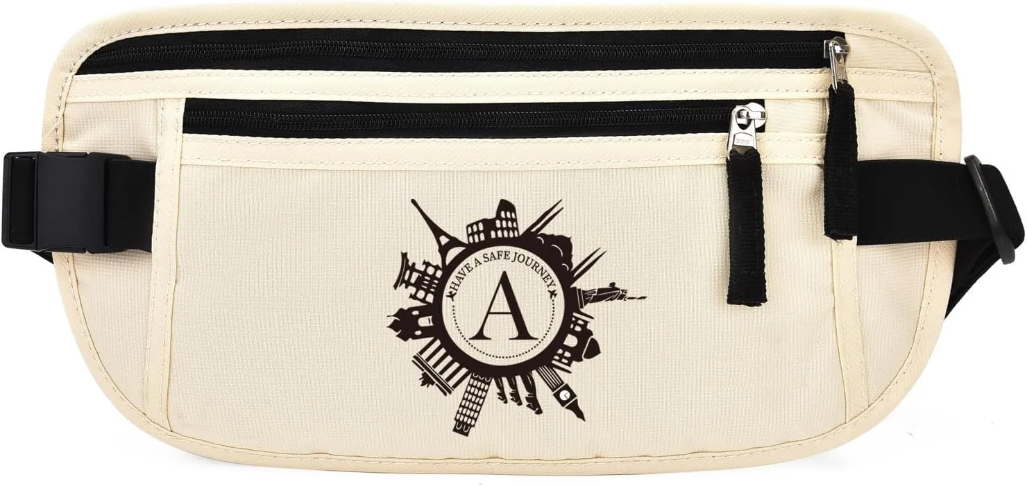 DAITET Personalized Initial Money Belt,RFID Blocking Travel Secure Bag,Monogrammed Gift for Women, Mom and Travel enthusiasts(A)