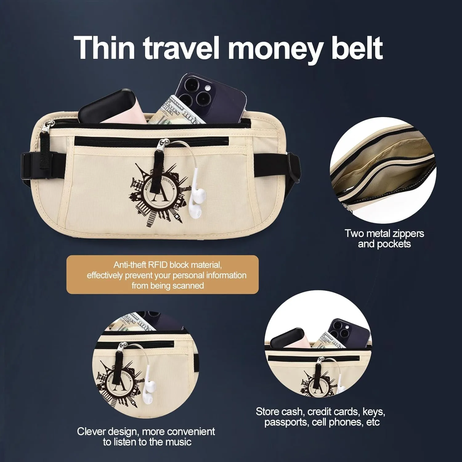 DAITET Personalized Initial Money Belt,RFID Blocking Travel Secure Bag,Monogrammed Gift for Women, Mom and Travel enthusiasts(A)