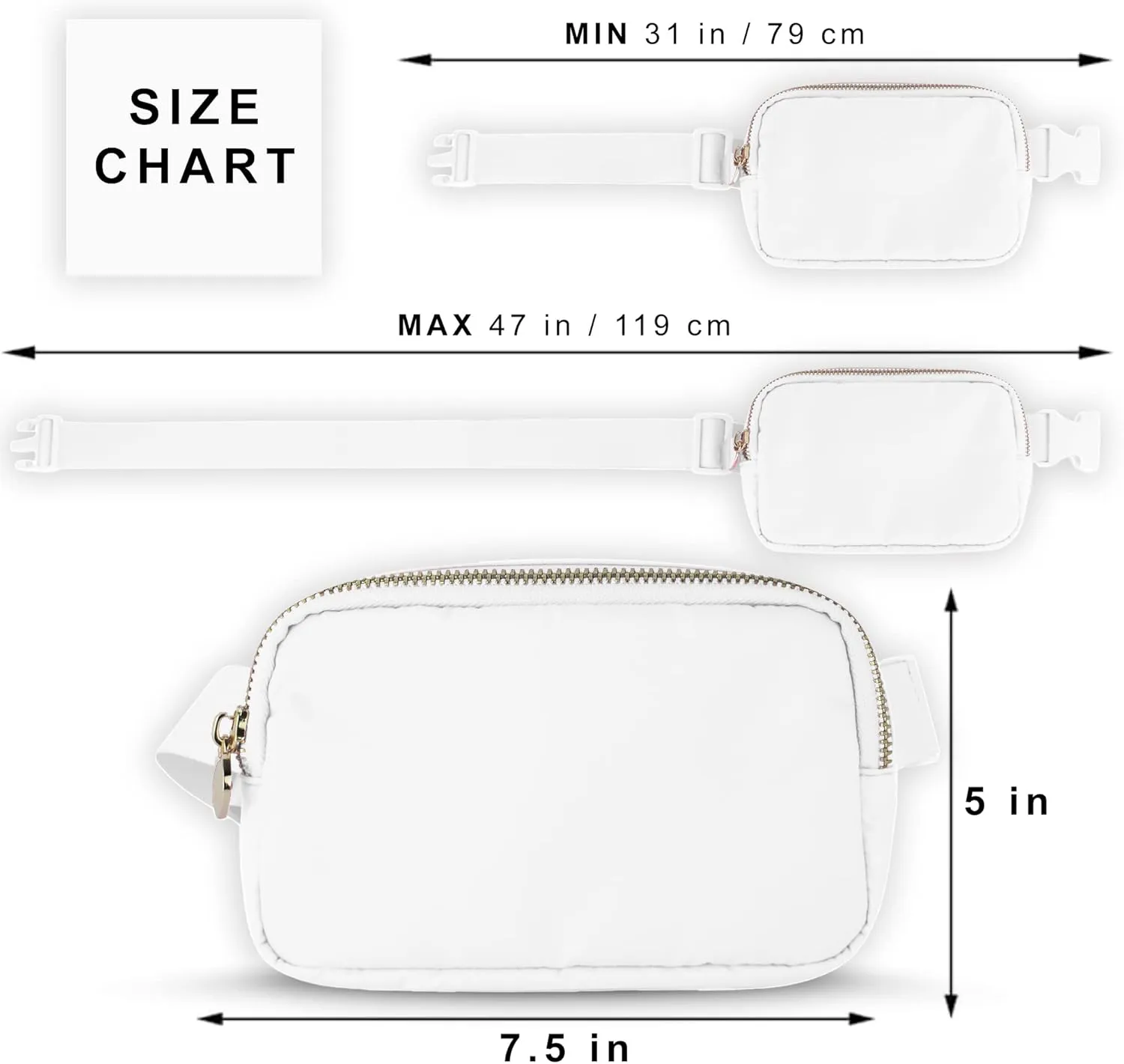DANCOUR Women's White Nylon Crossbody Bag, Water Resistant, 7.5" x 2" x 5"