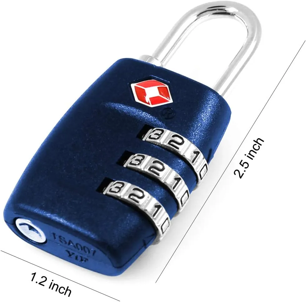 DanziX TSA Approved Lock and 4 Colors Stainless Steel Safety Tether，3-Dial Combination Travel Luggage Lock with Lanyard Security Cable for Protect Your Different Sizes of Suitcase,Baggage-Deep Blue