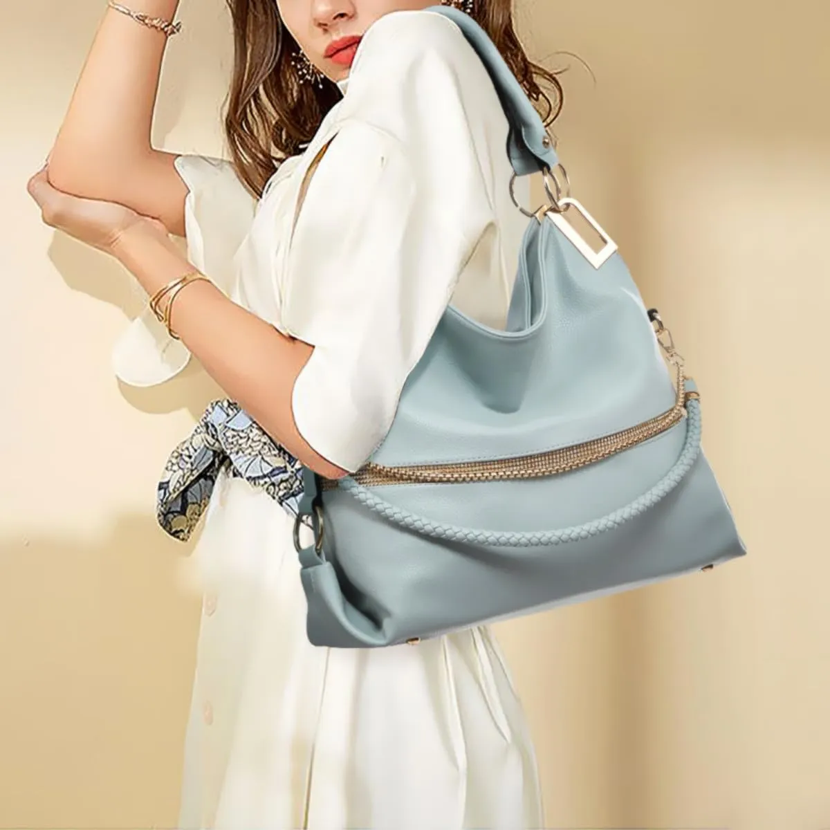 Dasein Purses for Women Vegan Leather Handbags Rhinestones Hobo Bags Tote Purse Shoulder Bag Ladies Handbag
