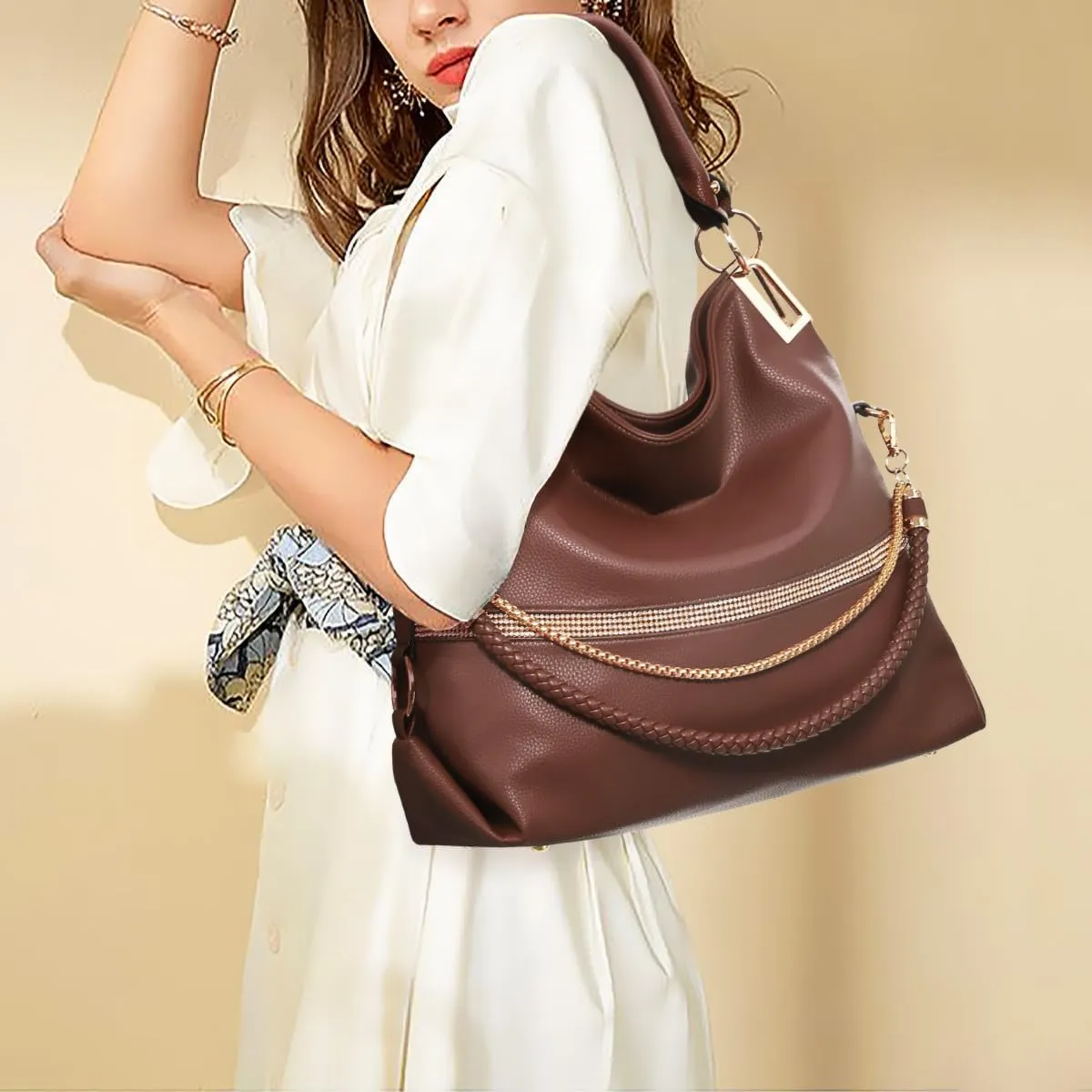 Dasein Purses for Women Vegan Leather Handbags Rhinestones Hobo Bags Tote Purse Shoulder Bag Ladies Handbag