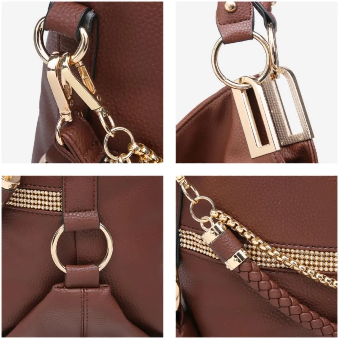 Dasein Purses for Women Vegan Leather Handbags Rhinestones Hobo Bags Tote Purse Shoulder Bag Ladies Handbag