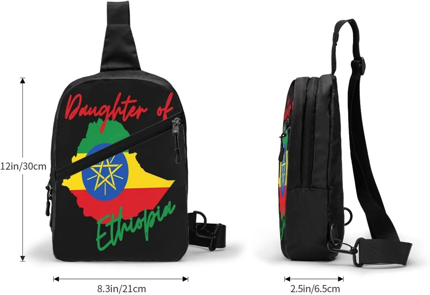 Daughter of Ethiopia Map Flag Portable Crossbody Bag Foldable Sling Bags Sports Gym Chest Daypack Reusable Shoulder Backpack Casual Diagonally Rucksack Fanny Packs