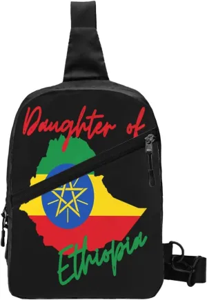 Daughter of Ethiopia Map Flag Portable Crossbody Bag Foldable Sling Bags Sports Gym Chest Daypack Reusable Shoulder Backpack Casual Diagonally Rucksack Fanny Packs