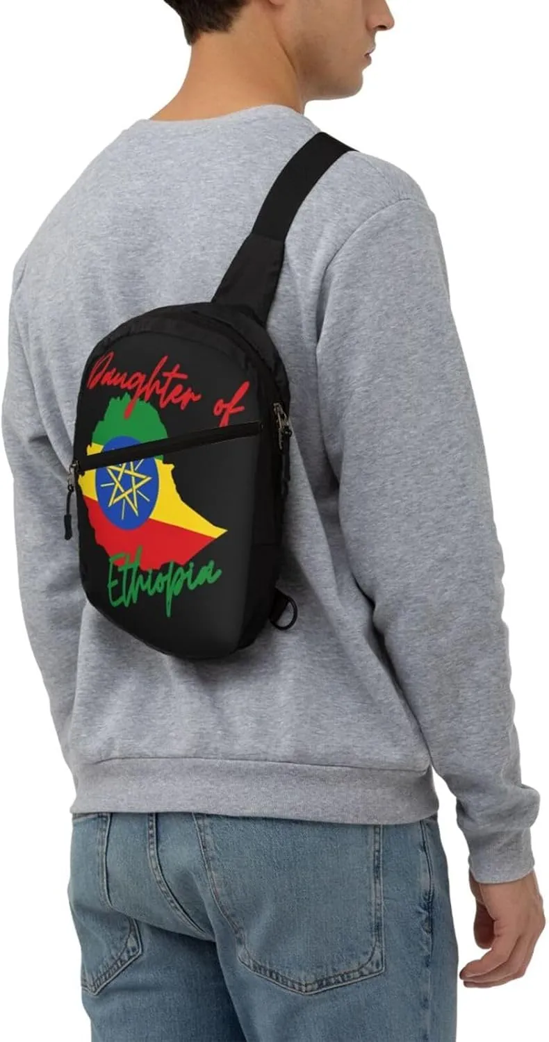 Daughter of Ethiopia Map Flag Portable Crossbody Bag Foldable Sling Bags Sports Gym Chest Daypack Reusable Shoulder Backpack Casual Diagonally Rucksack Fanny Packs