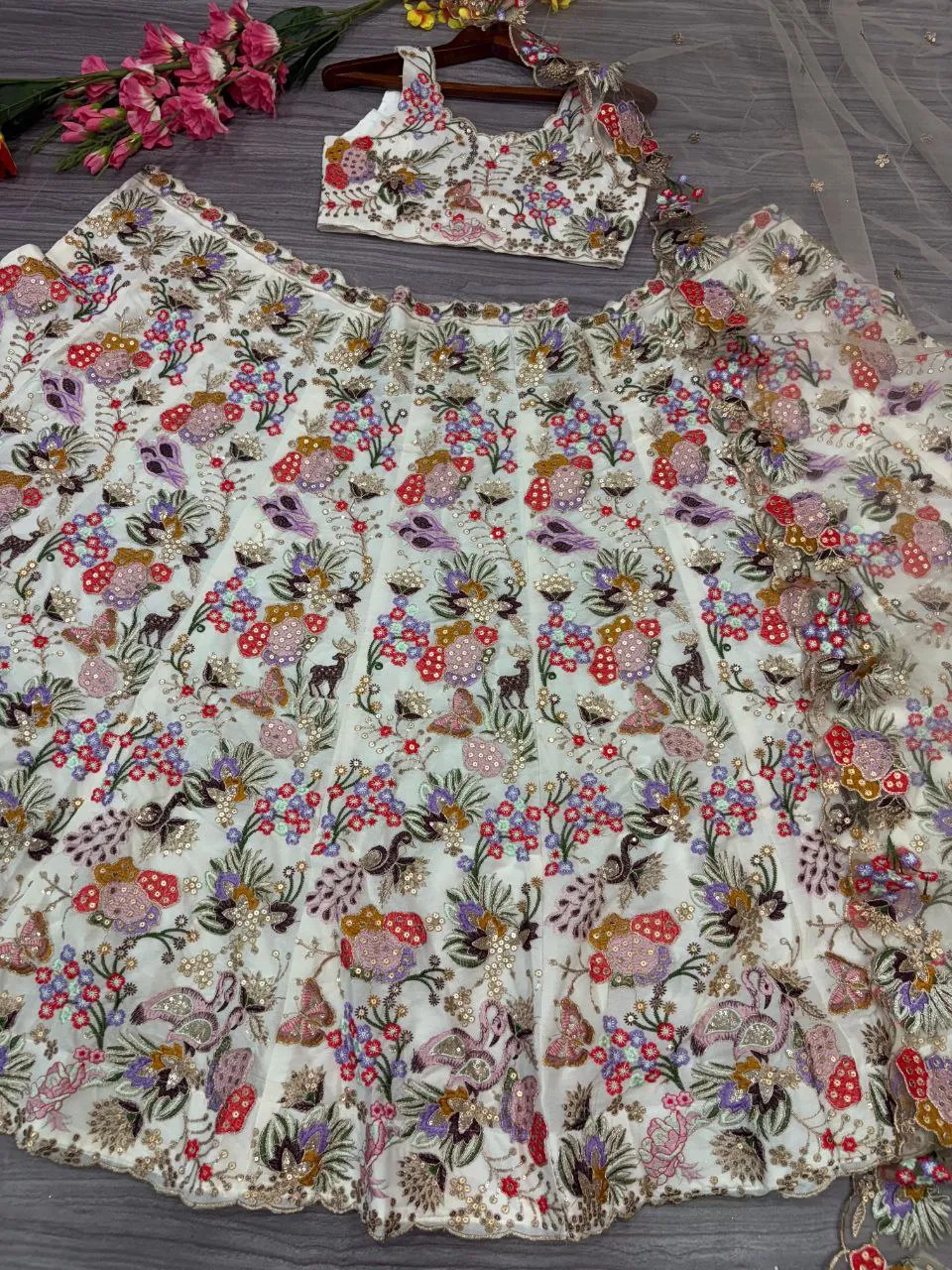 Designer Floral Work Semi Stitched Lehenga Choli