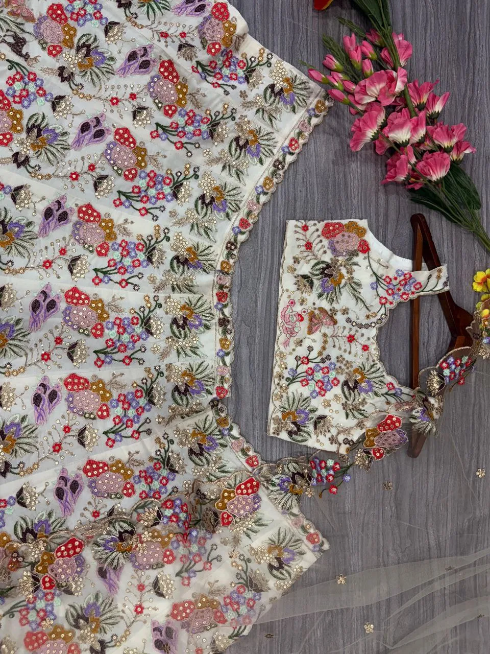 Designer Floral Work Semi Stitched Lehenga Choli