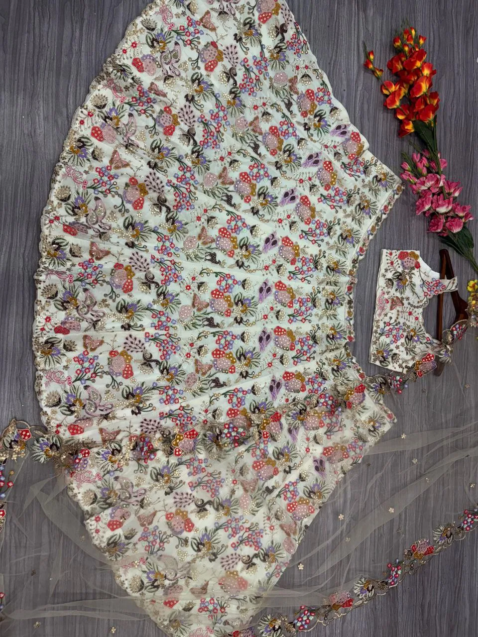 Designer Floral Work Semi Stitched Lehenga Choli